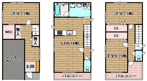 大阪府高槻市津之江町3丁目【一戸建】の間取り