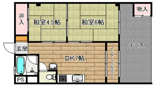 高槻第二コーポラス【102号室】の間取り