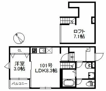 ソラーレ津福駅南【1階】の間取り