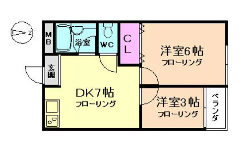 刀根ヒルズハイツ【102号室】の間取り