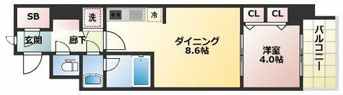 スプランディッド淀屋橋DUE【6階】の間取り