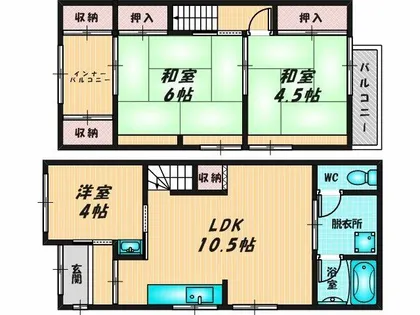 大阪府東大阪市若江東町1丁目【タウンハウス】の間取り