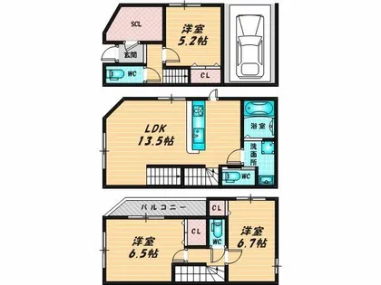 大阪府大阪市生野区中川西1丁目【一戸建】の間取り