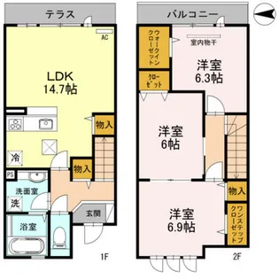大阪府堺市北区百舌鳥赤畑町2丁【テラスハウス】の間取り