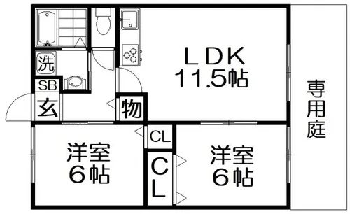 ツインコートB棟【1階】の間取り