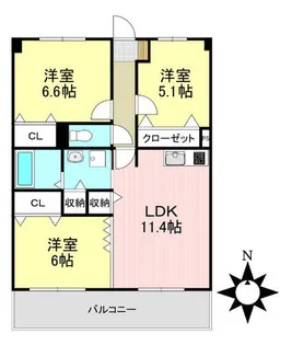 ジュネスホワイト【102号室】の間取り