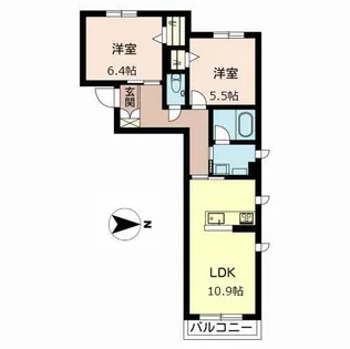 ザ フジイ ガーデンC・D【2階】の間取り