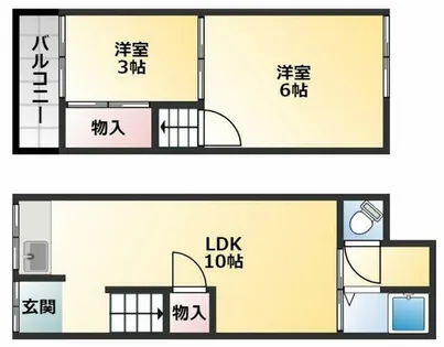大阪府松原市高見の里6丁目【テラスハウス】の間取り