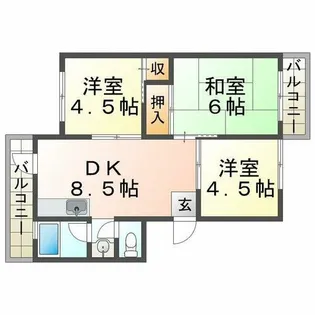 上高丸厚生年金住宅3号棟【1階】の間取り