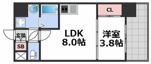 フロンティアタワー九条Ⅱ【3階】の間取り