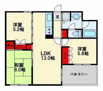 アメニス桜山寺E棟【8階】の間取り