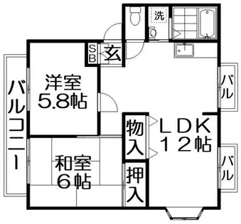 サンビレッジ高田B棟【2階】の間取り