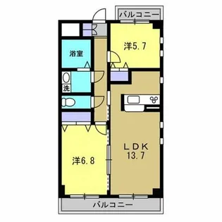 レインボウ御洲浜【301号室】の間取り