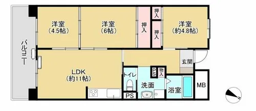 姫路東夢前台住宅鉄筋9号棟【3階】の間取り