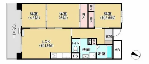 姫路東夢前台住宅鉄筋9号棟【2階】の間取り