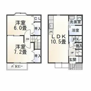 愛知県豊橋市向草間町字向中【テラスハウス】の間取り