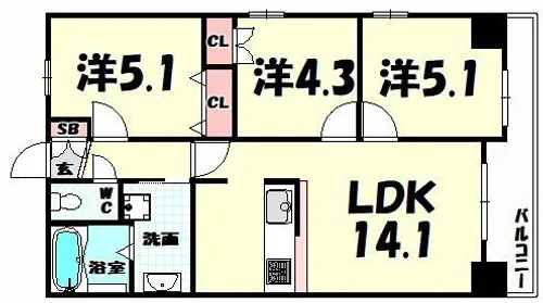 レジディア三宮東【13階】の間取り