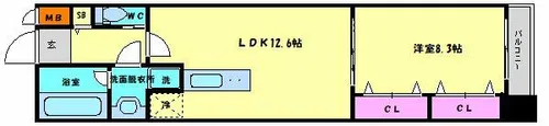 ラクラス長堀橋【8階】の間取り
