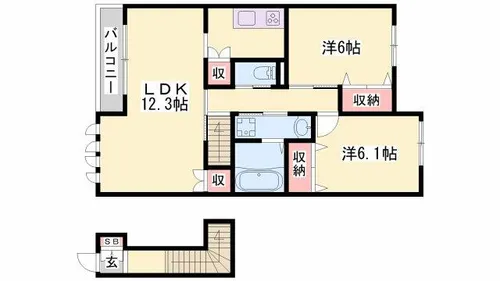 フェリオ勝原B【2階】の間取り