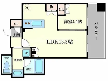 ワコーレ大阪新町タワーレジデンス【9階】の間取り
