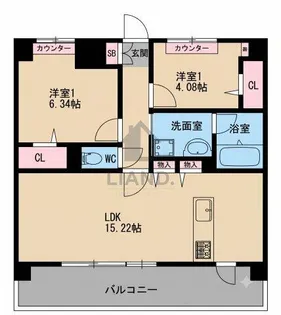 LIBTH博多住吉PREMIER【15階】の間取り