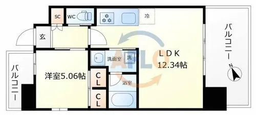 プレジオ阿波座【5階】の間取り