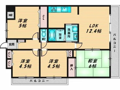 シティパーク瓢箪山【9階】の間取り