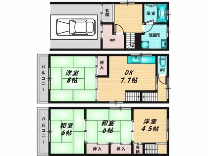 大阪府東大阪市玉串元町2丁目【一戸建】の間取り