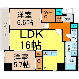 2LDKの間取り画像