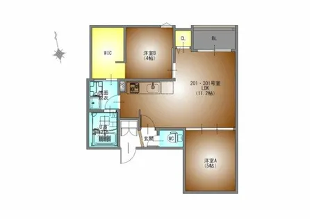 REGALEST SKY 志賀本通【201号室】の間取り