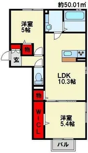 ソレイユひびきが丘【2階】の間取り