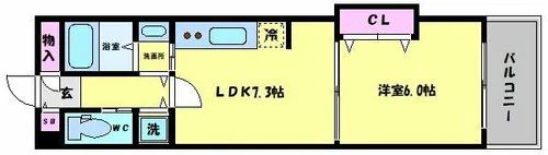 ゼフェロス南堀江【6階】の間取り