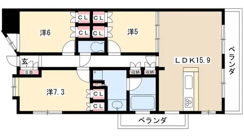 LaSante東白壁【701号室】の間取り