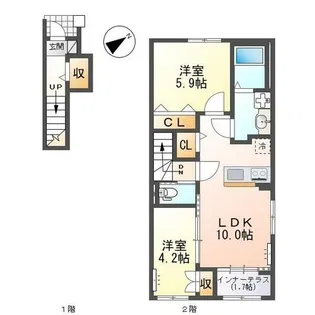アジュールひめぱろ2号館【2階】の間取り