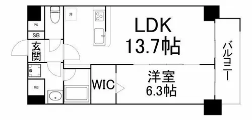 プラシード新町【5階】の間取り