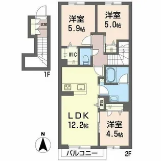 ル ボヌール【0202号室】の間取り