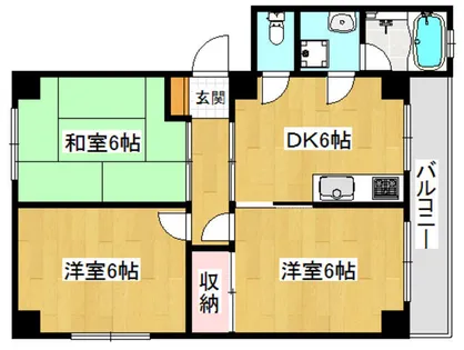 ウジハラコーポD棟【3階】の間取り