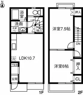 愛知県一宮市今伊勢町馬寄字上町屋【テラスハウス】の間取り