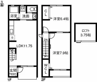 愛知県一宮市木曽川町黒田字錦里【テラスハウス】の間取り
