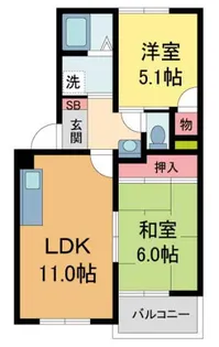岡田山ハイツA【A101号室】の間取り