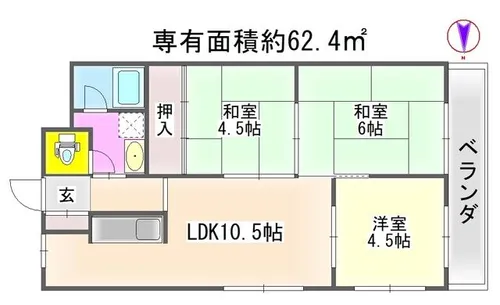 第二白川ハイツ【3階】の間取り