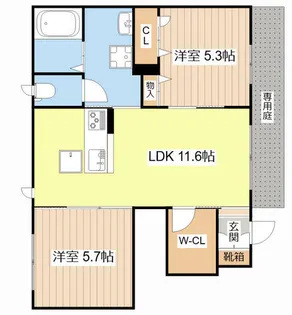 セントリビエ南彦根【0102号室】の間取り