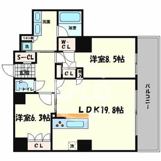 ブランズタワー南堀江【34階】の間取り