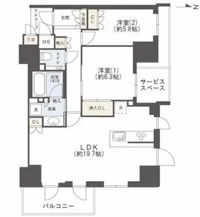 ジオタワー新町【14階】の間取り