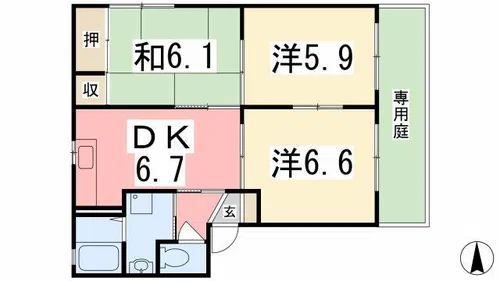 メイプルタウンⅡA【102号室】の間取り