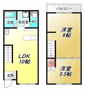 大阪府東大阪市大蓮南4丁目【テラスハウス】の間取り