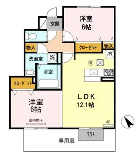 サンブランシュプレイス B棟【B102号室】の間取り