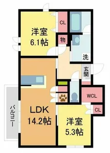 HEBEL MAISON 甲東園【101号室】の間取り