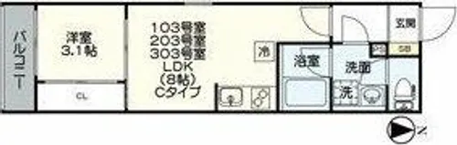 ベネフィス高畑【3階】の間取り