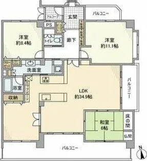 ダイアパレス本山【6階】の間取り